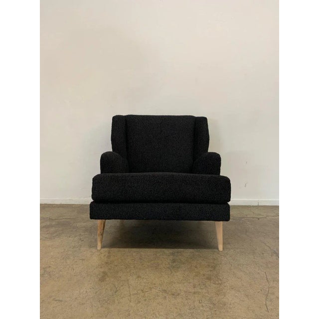 Wood Custom Made Lounge Chair in Black Sherpa For Sale - Image 7 of 13