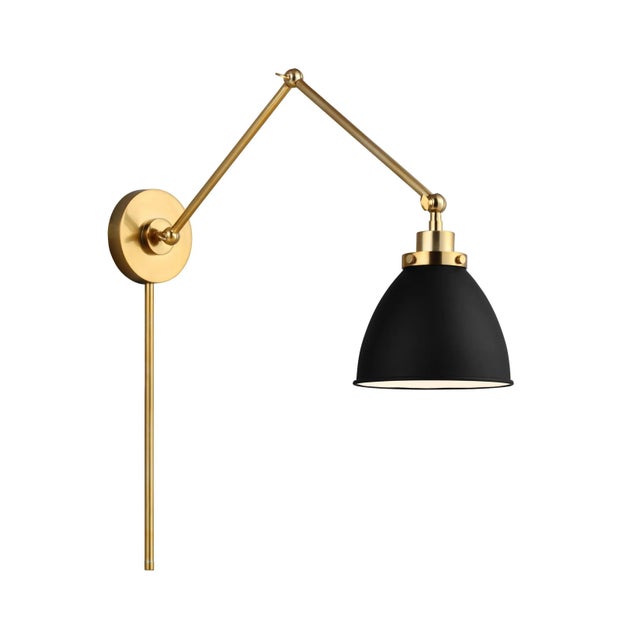 Chapman & Myers by Visual Comfort Studio Wellfleet Double Arm Dome Task Sconce, Midnight Black & Burnished Brass For Sale - Image 4 of 5