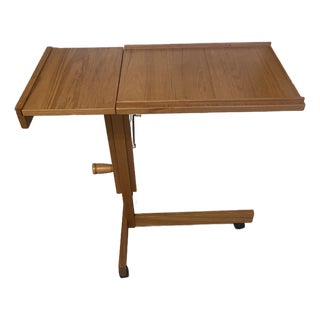 1980s Furbo Spottrup Style Mid-Century Danish Teak Rolling Adjustable Tray Table For Sale