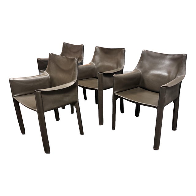 Mario Bellini for Cassina Cab 413 Leather Arm Chairs, Set of Four For Sale