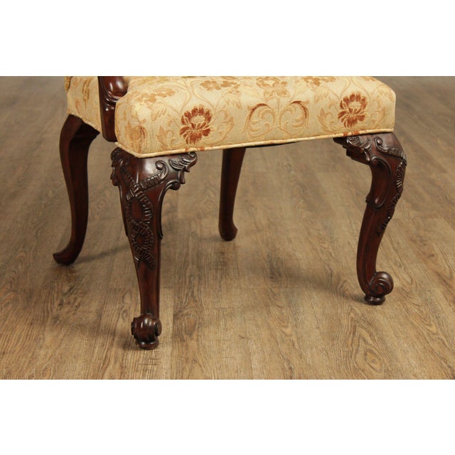 Henredon Scroll and Floral Upholstered Cabriole Leg Armchairs For Sale - Image 11 of 18