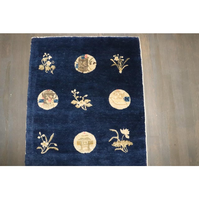 Chinese Early 20th Century Blue Chinese Peking Small Rug rug no.j4713 For Sale - Image 3 of 6