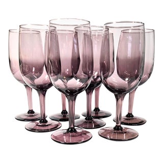 70s Boho Amethyst Goblets- Set of 8 For Sale