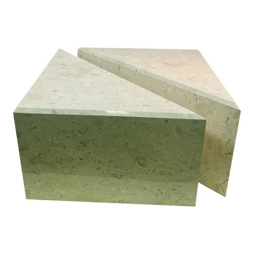 1970s Modernist Travertine Triangular Tables - A Pair