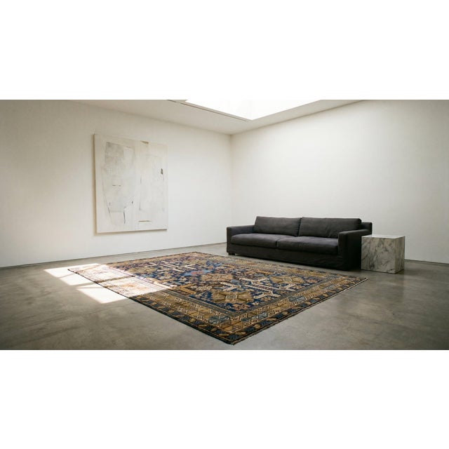 1890s Royal Blue Rustic Perpedil Square Antique Caucasian Shirvan Rug 4'0" X 4'9" Knotted Wool Carpet For Sale - Image 9 of 10