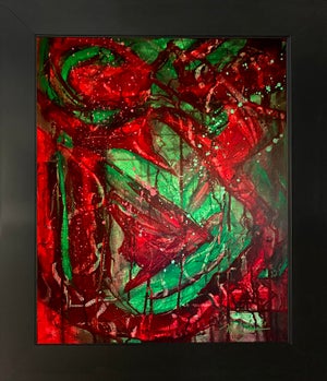 2025 "025-25" Abstract Expressionist Crimson & Forest Green Painting by Mark Lewis