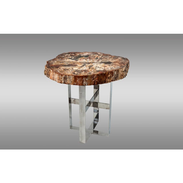 Antique Cocktail Table with Fossil Top on Steel Base For Sale - Image 4 of 4