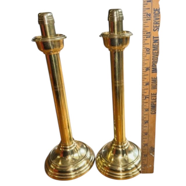 Vintage Tall Brass Column Candlesticks, Pair Adjustable For Sale In Miami - Image 6 of 8