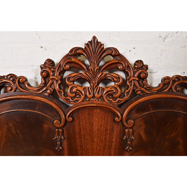 Brown Romweber Antique French Provincial Louis XV Carved Flame Mahogany Full Size Bed, Circa 1920s For Sale - Image 8 of 13