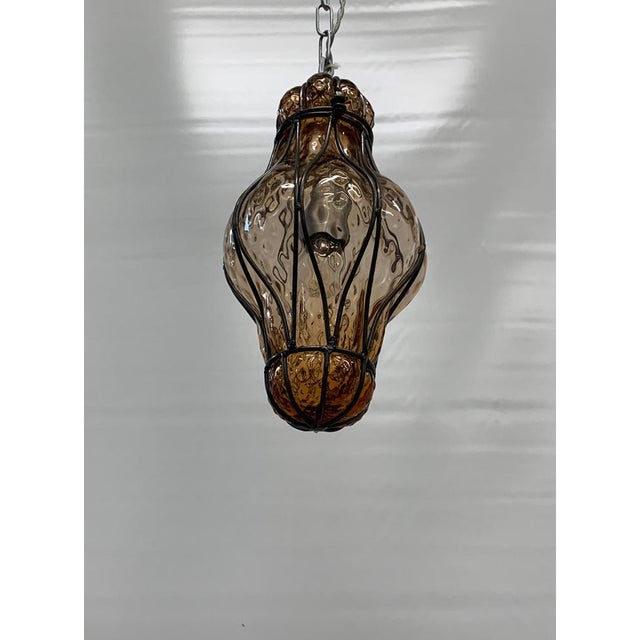 Amber Murano Glass Lantern Pendant, Italy, 1970s For Sale - Image 3 of 6