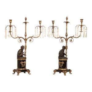 Castilian Imports Regency Style Pair of Figural Bronze Monkey Candelabra