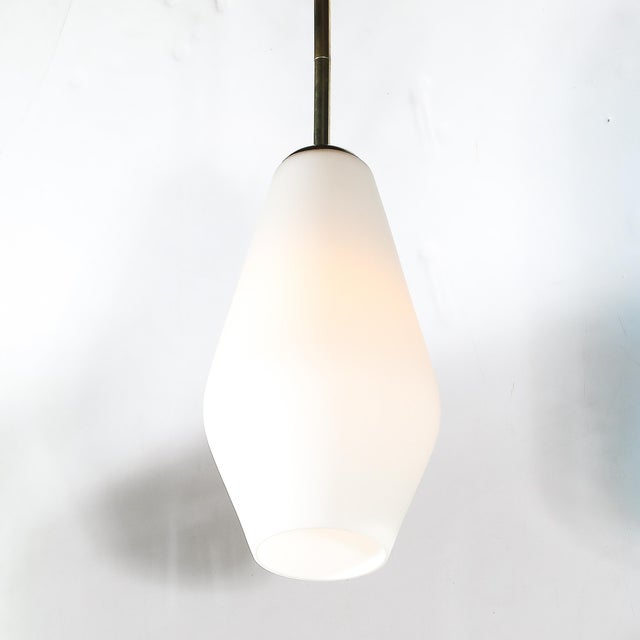 Mid-Century Modern Frosted Glass & Walnut Pendant Chandelier With Brass Fittings For Sale In New York - Image 6 of 17