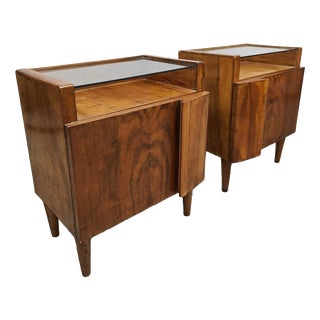 Vintage Italian Teak Veneer Nightstands, Set of 2 For Sale