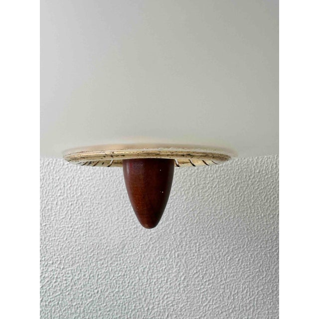 Pendant Lamp in Brass and Teak with Frosted Glass, Italy, 1980s For Sale - Image 12 of 18