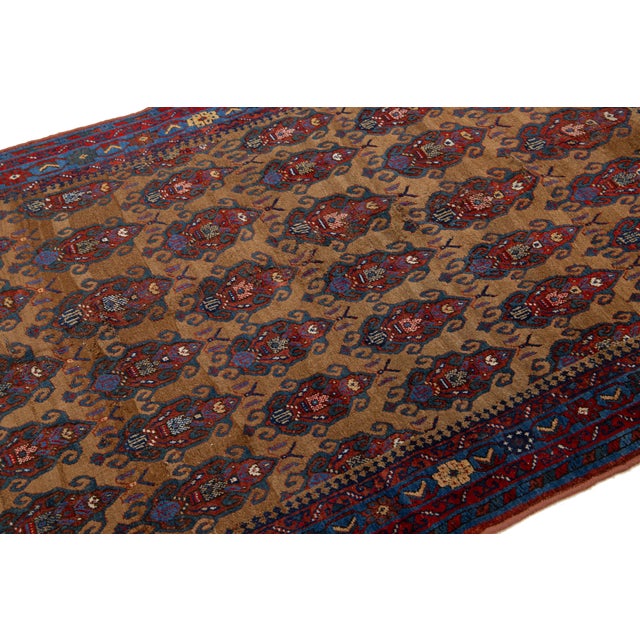 Textile Antique Malayer Scatter Wool Rug Handmade in Brown With Allover Pattern For Sale - Image 7 of 8