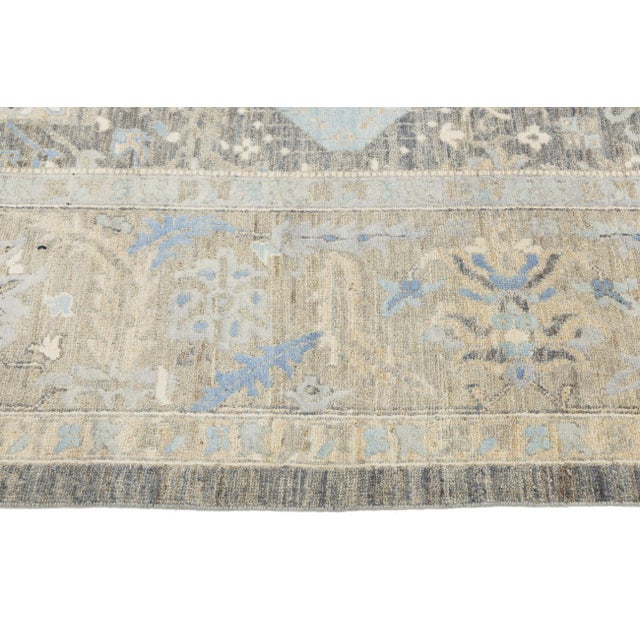 Textile Modern Tabriz Style Wool & Silk Area Rug – Slate Grey & Sky Blue Geometric 10x14 For Sale - Image 7 of 11