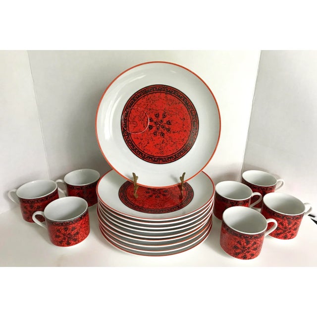 1950s Greek Inspired Blood Orange Plate & Mug Set of 17 For Sale In Los Angeles - Image 6 of 6