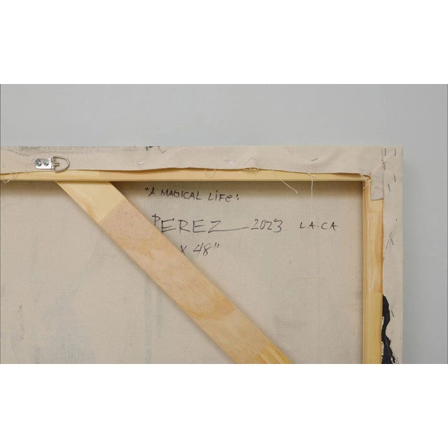 Black Monica Perez "A Magical Life" Original Acrylic & Charcoal Painting on Canvas For Sale - Image 8 of 8