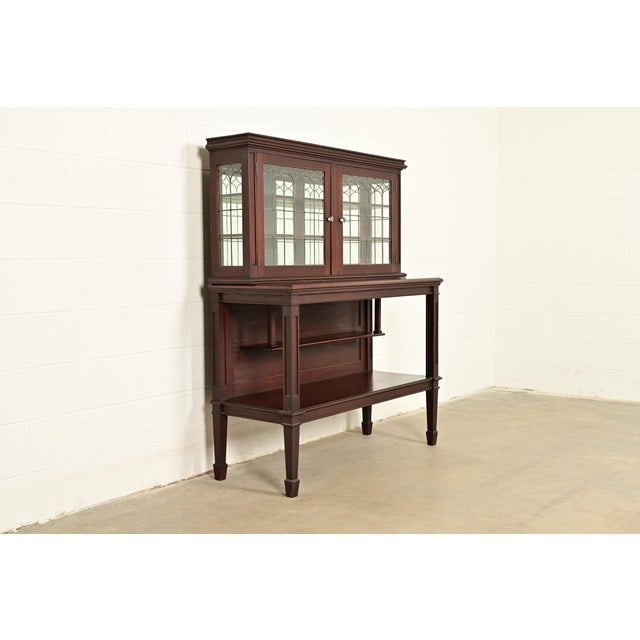 Charles Limbert Charles Rohlfs Antique Arts & Crafts Carved Mahogany Sideboard or Bar Cabinet With Leaded Glass Doors, Circa 1900 For Sale - Image 4 of 15