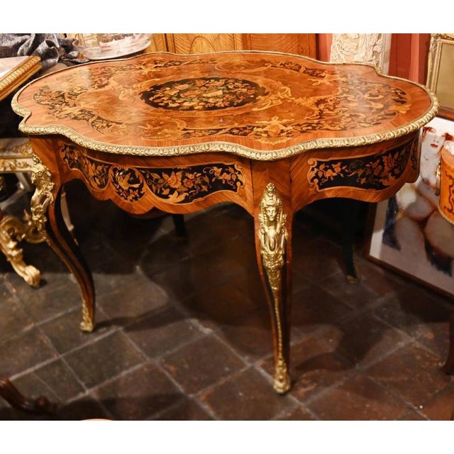 Antique French Louis XV Marquetry Inlay Centre Table, 1860 For Sale - Image 11 of 11