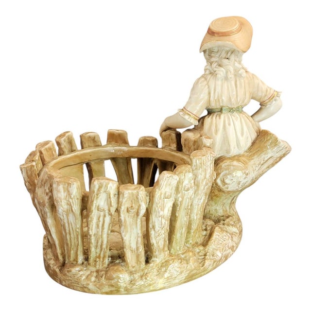 Figural Jardinière with Girl at Rustic Fence by James Hadley for Royal Worcester, 1888 For Sale - Image 5 of 15