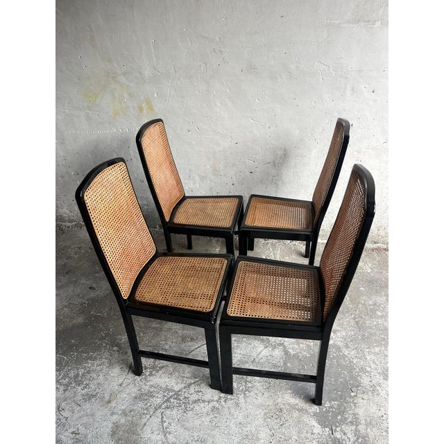 1980s Black Lacquered Cane Dining Chairs, 1980s, Set of 4 For Sale - Image 5 of 7