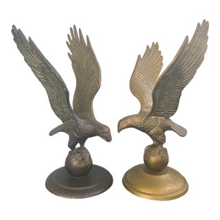 Vintage Taiwanese Cast Metal Eagle Sculptures on Globe Bases – Pair, 1970s For Sale