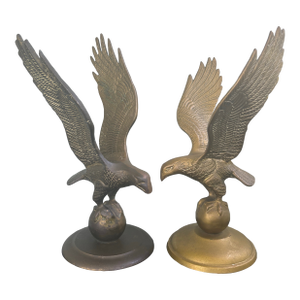 Vintage Taiwanese Cast Metal Eagle Sculptures on Globe Bases – Pair, 1970s