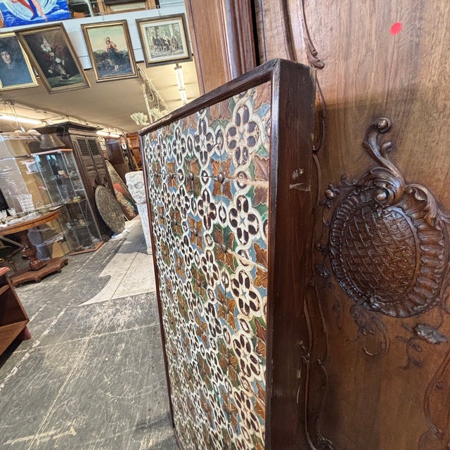 Antique 19th Century Majolica Tiles in Wood & Faience For Sale - Image 3 of 15