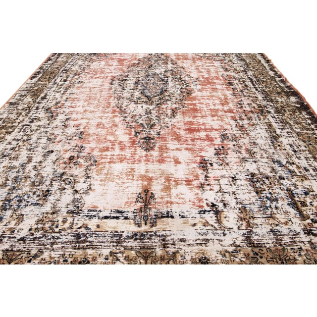 Shabby Chic Vintage Mahal Handmade Medallion Motif Rust Distressed Oversize Wool Rug For Sale - Image 3 of 11
