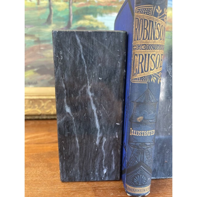 1970s Vintage Black Likely Marble Bookends - Solid Rectangular Pair With White Veining, Mid-20th Century. For Sale - Image 5 of 8