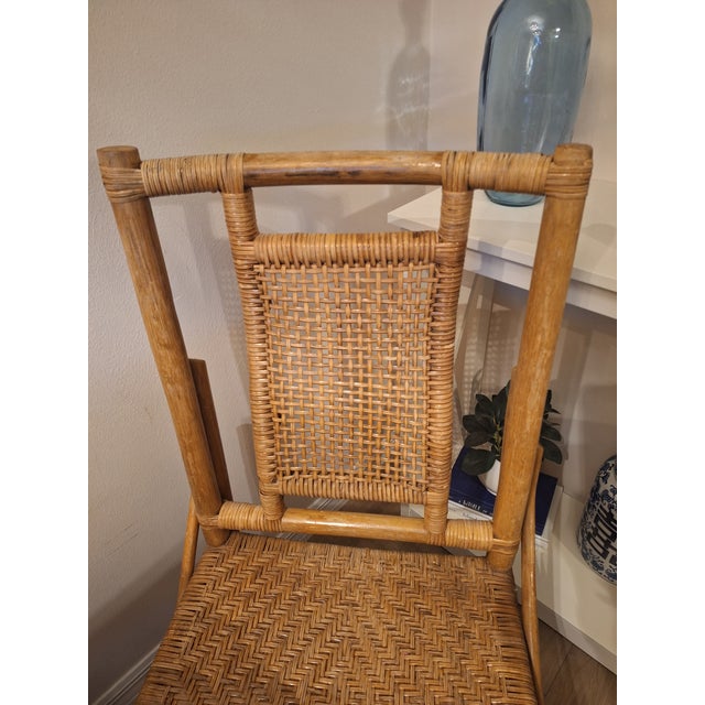 1970s Coastal Rattan & Woven Cane Accent Side Chair - Ficks Reed Style For Sale - Image 9 of 9