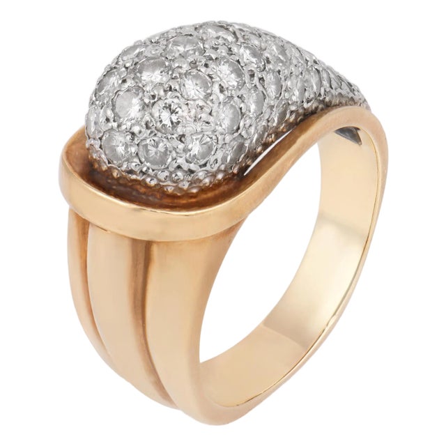 Vintage Diamond 14k Yellow Gold Cocktail Ring, Size 8 For Sale