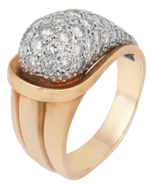 Vintage Diamond 14k Yellow Gold Cocktail Ring, Size 8