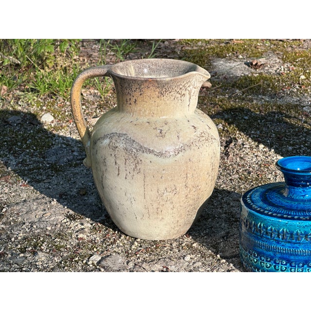 Handmade Beige-Yellow Crackle Glazed Ceramic Art Jug by Richard Uhlemeyer, Germany, 1970s For Sale - Image 14 of 18