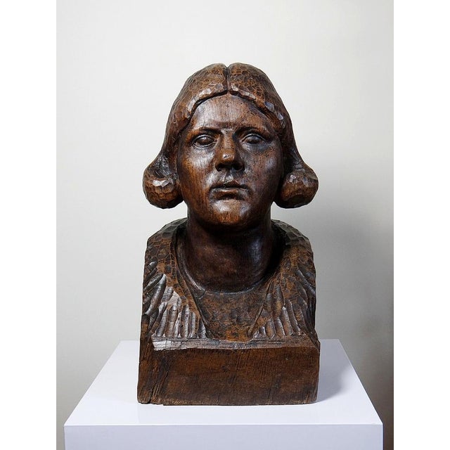 Large Bust of a Woman Carved with a Gouge, 19th Century, Wood For Sale - Image 5 of 17