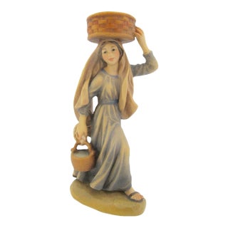 Anri Italy Ulrich Bernardi Wood Shepardess With Fruit Basket Nativity Figurine For Sale