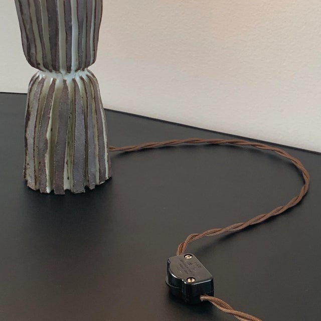 DESIGN FRERES Sillons' Grooved Pottery Lamp With Parchment Shade by Design Freres For Sale - Image 4 of 7