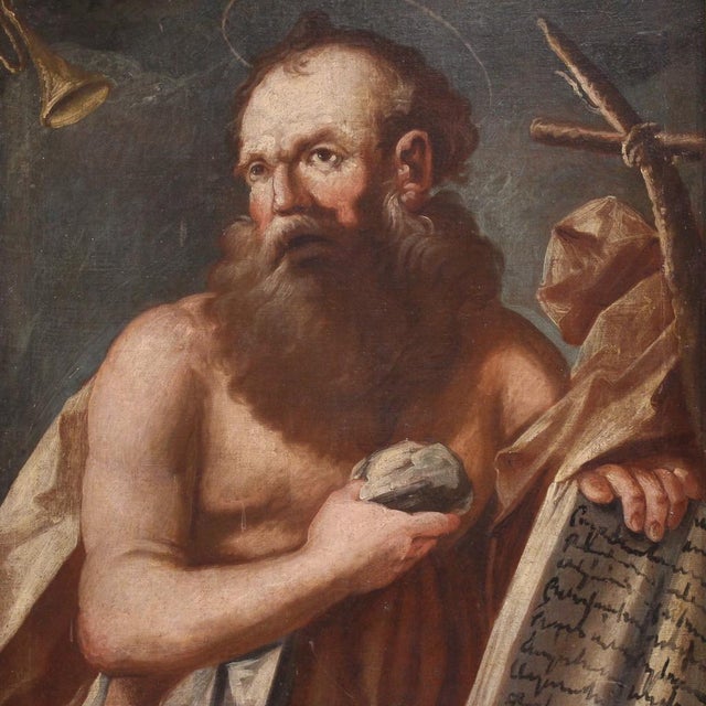 A refined 17th-century italian painting. Oil on canvas artwork depicting the penitent saint jerome, one of the four...