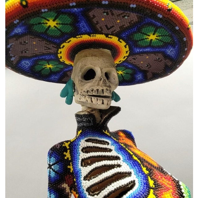 Late 20th Century Monumental Huichol Beaded La Catrina, Day of the Dead, Sculpture, Mexico, 36” For Sale - Image 5 of 12