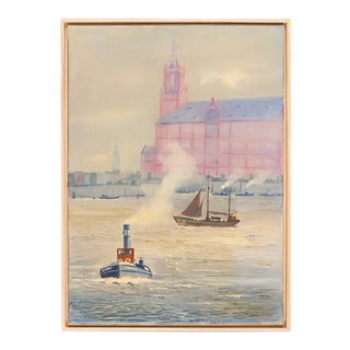 Hamburger Harbor, Oil on Canvas For Sale