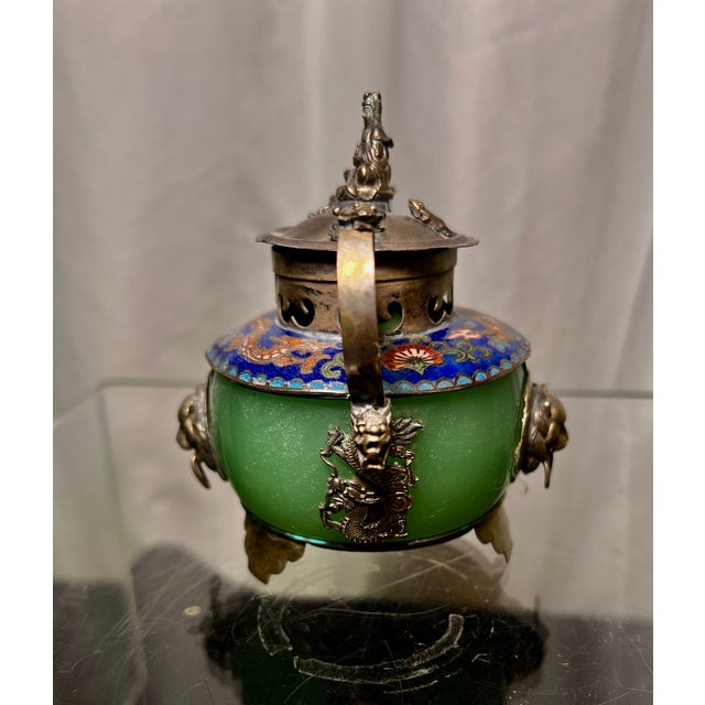 19th Century Chinese Silver, Jade & Cloisonne Censer For Sale - Image 10 of 11