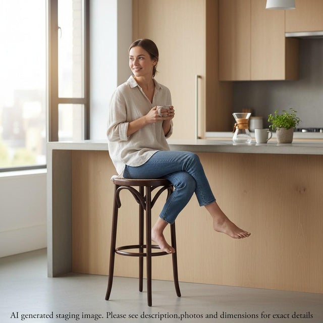 Antique Bentwood High Tall Stool with Cane Seat, 1925 For Sale - Image 3 of 6