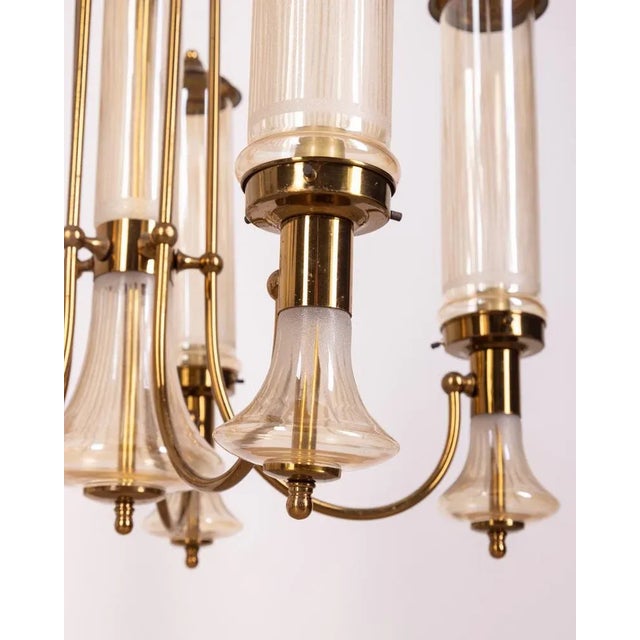 Japanese Chandelier in Brass and Glass, 1960s For Sale - Image 6 of 13