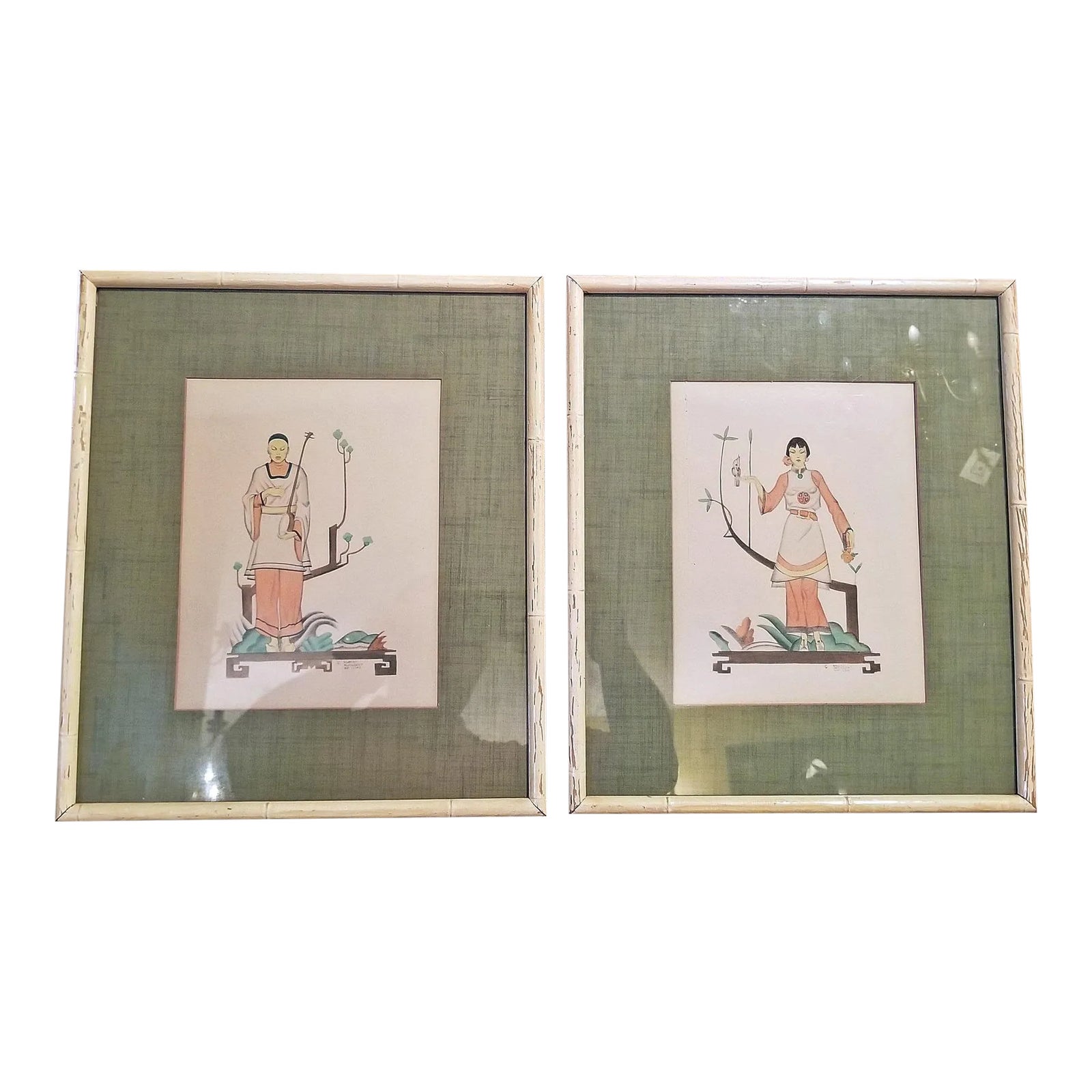Early 20th Century Art Deco Mixed Media Paintings by Robert Reinhardt Von  Liski - a Pair, image size:1600x1600