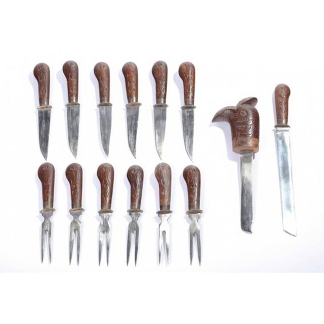 MidCentury Carved Wooden Figural Turkey Carving Set Chairish