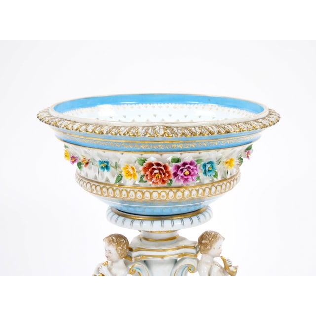 Rococo Antique Pair Large German Meissen Porcelain Figural Centerpieces For Sale - Image 3 of 12