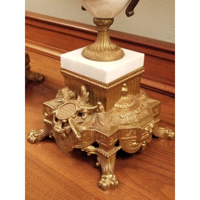 Gold Vintage Italian Pair of 7-Light Gilt Bronze & Marble Figural Cherub Candelabras For Sale - Image 8 of 18