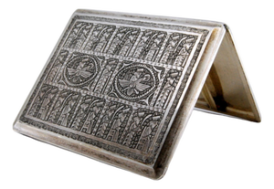 Silver Cigarette Case with Middle Eastern Reliefs and Hinged Lid