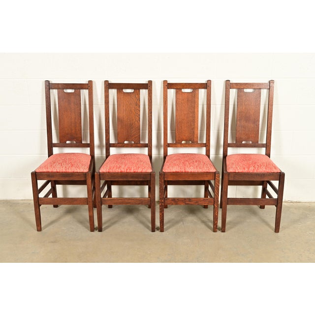 Mission Gustav Stickley Antique Mission Oak Arts & Crafts H-Back Dining Chairs, Set of Four For Sale - Image 3 of 14